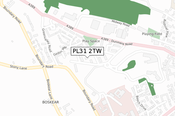 PL31 2TW map - large scale - OS Open Zoomstack (Ordnance Survey)