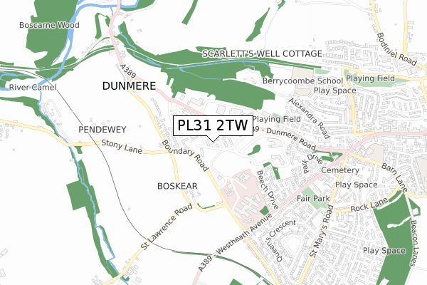 PL31 2TW map - small scale - OS Open Zoomstack (Ordnance Survey)