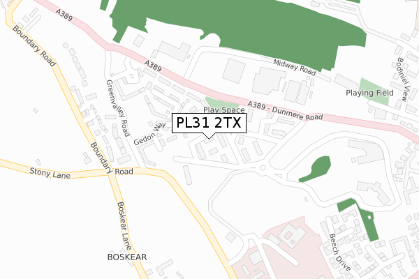 PL31 2TX map - large scale - OS Open Zoomstack (Ordnance Survey)