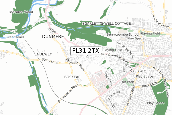 PL31 2TX map - small scale - OS Open Zoomstack (Ordnance Survey)