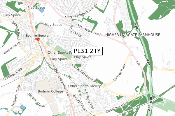 PL31 2TY map - small scale - OS Open Zoomstack (Ordnance Survey)