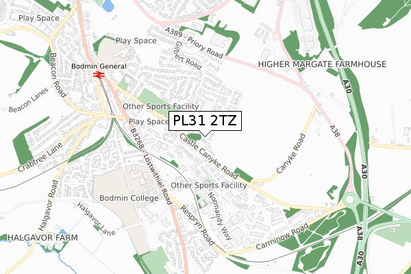 PL31 2TZ map - small scale - OS Open Zoomstack (Ordnance Survey)