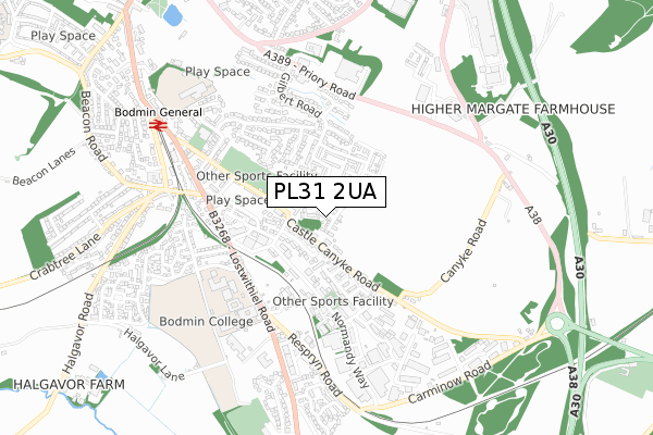 PL31 2UA map - small scale - OS Open Zoomstack (Ordnance Survey)