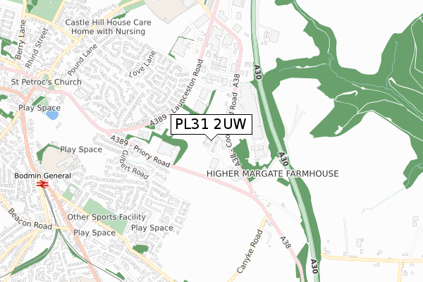 PL31 2UW map - small scale - OS Open Zoomstack (Ordnance Survey)