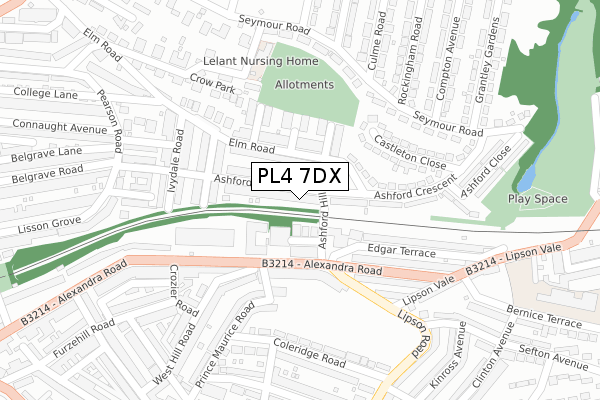 PL4 7DX map - large scale - OS Open Zoomstack (Ordnance Survey)