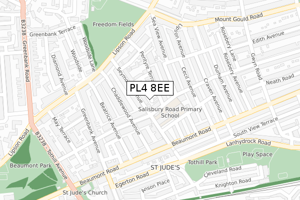 PL4 8EE map - large scale - OS Open Zoomstack (Ordnance Survey)