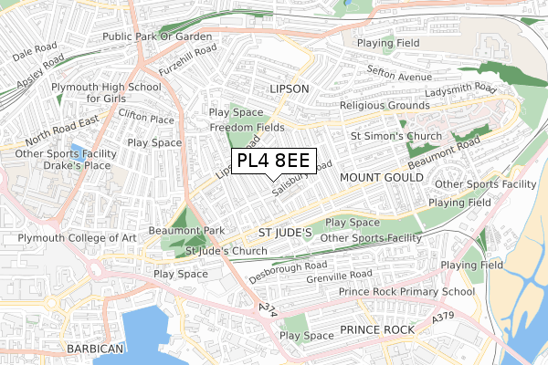 PL4 8EE map - small scale - OS Open Zoomstack (Ordnance Survey)