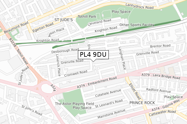 PL4 9DU map - large scale - OS Open Zoomstack (Ordnance Survey)