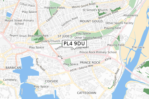 PL4 9DU map - small scale - OS Open Zoomstack (Ordnance Survey)