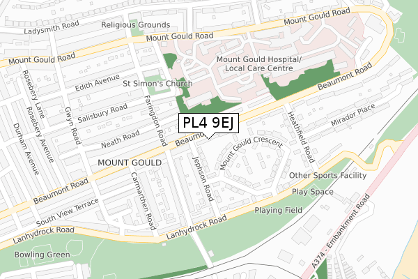 PL4 9EJ map - large scale - OS Open Zoomstack (Ordnance Survey)