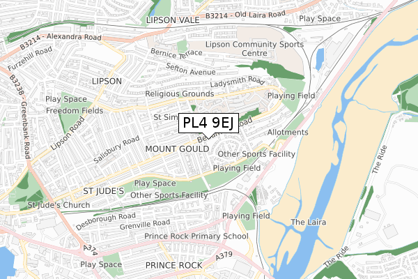 PL4 9EJ map - small scale - OS Open Zoomstack (Ordnance Survey)