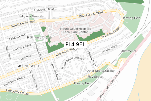 PL4 9EL map - large scale - OS Open Zoomstack (Ordnance Survey)