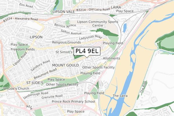 PL4 9EL map - small scale - OS Open Zoomstack (Ordnance Survey)