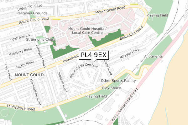 PL4 9EX map - large scale - OS Open Zoomstack (Ordnance Survey)