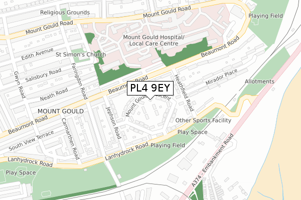 PL4 9EY map - large scale - OS Open Zoomstack (Ordnance Survey)