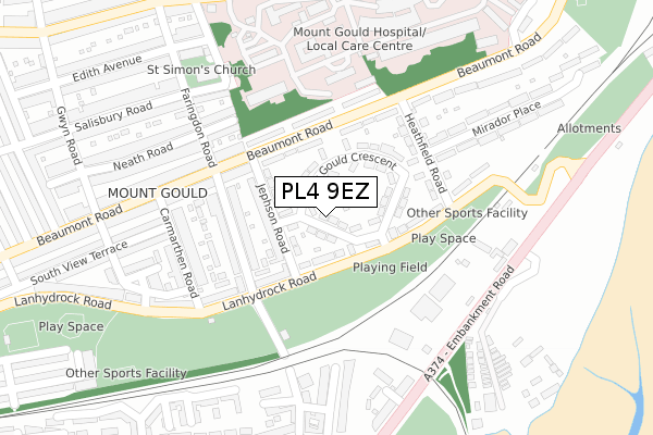 PL4 9EZ map - large scale - OS Open Zoomstack (Ordnance Survey)