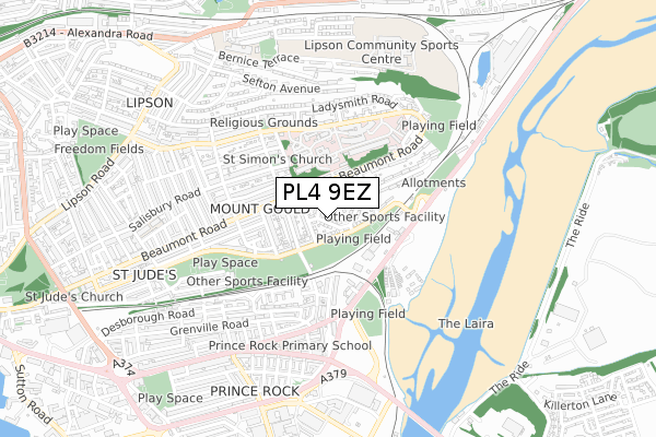 PL4 9EZ map - small scale - OS Open Zoomstack (Ordnance Survey)