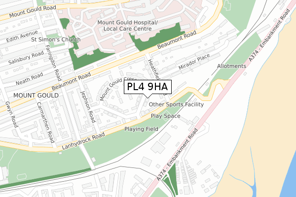 PL4 9HA map - large scale - OS Open Zoomstack (Ordnance Survey)