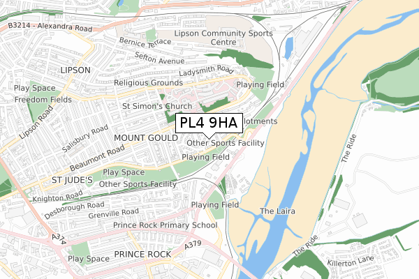 PL4 9HA map - small scale - OS Open Zoomstack (Ordnance Survey)