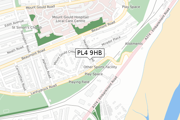 PL4 9HB map - large scale - OS Open Zoomstack (Ordnance Survey)