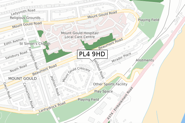 PL4 9HD map - large scale - OS Open Zoomstack (Ordnance Survey)