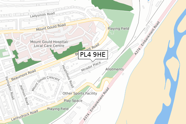 PL4 9HE map - large scale - OS Open Zoomstack (Ordnance Survey)