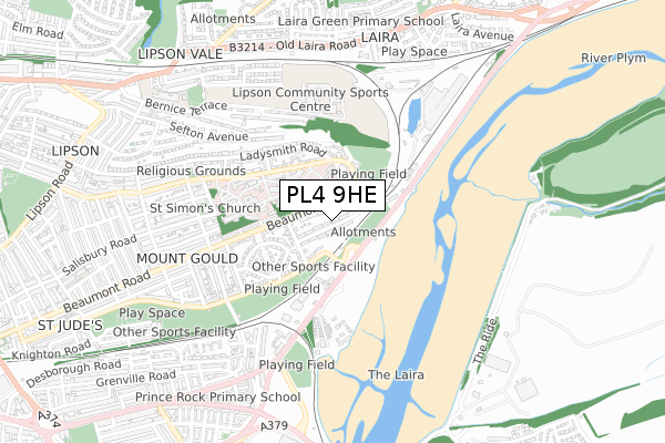 PL4 9HE map - small scale - OS Open Zoomstack (Ordnance Survey)