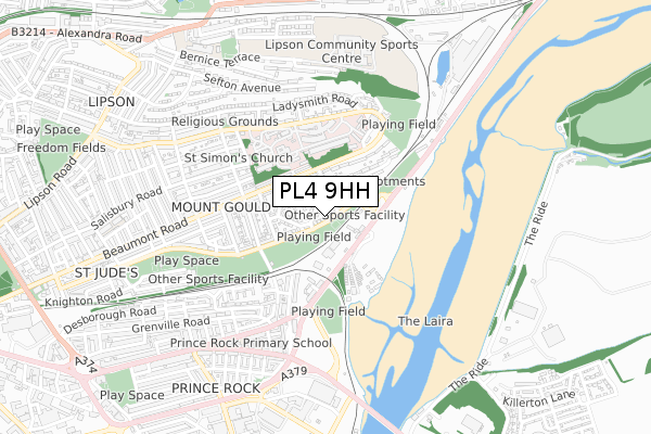 PL4 9HH map - small scale - OS Open Zoomstack (Ordnance Survey)