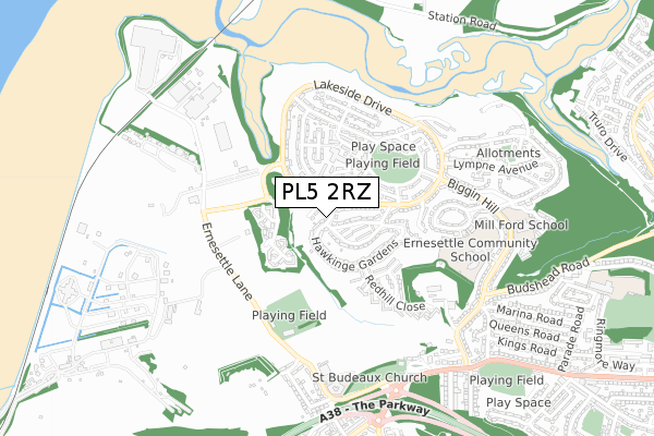 PL5 2RZ map - small scale - OS Open Zoomstack (Ordnance Survey)