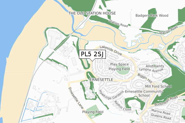 PL5 2SJ map - small scale - OS Open Zoomstack (Ordnance Survey)