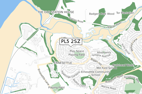 PL5 2SZ map - small scale - OS Open Zoomstack (Ordnance Survey)