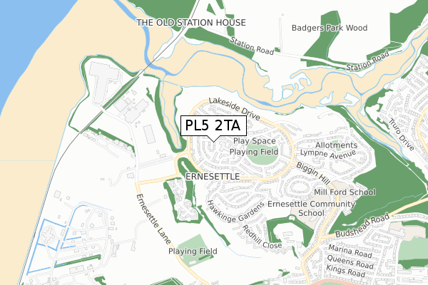 PL5 2TA map - small scale - OS Open Zoomstack (Ordnance Survey)