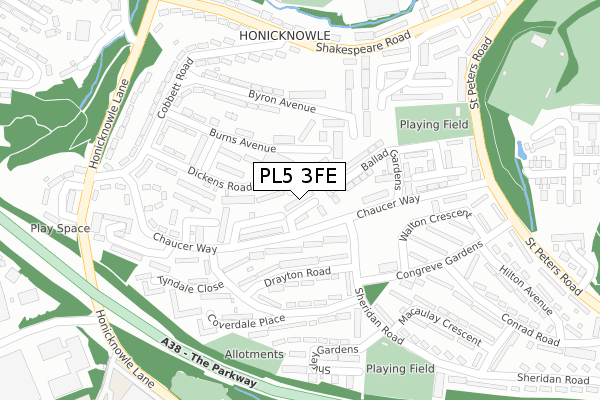 PL5 3FE map - large scale - OS Open Zoomstack (Ordnance Survey)