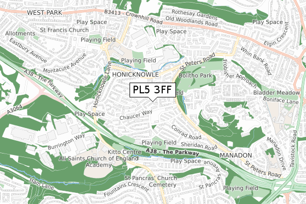 PL5 3FF map - small scale - OS Open Zoomstack (Ordnance Survey)