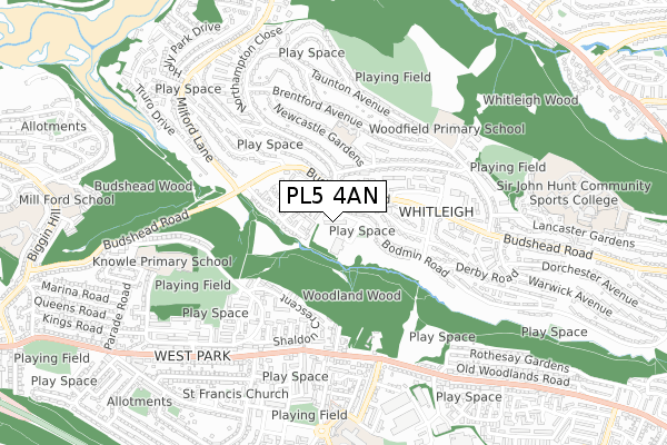 PL5 4AN map - small scale - OS Open Zoomstack (Ordnance Survey)