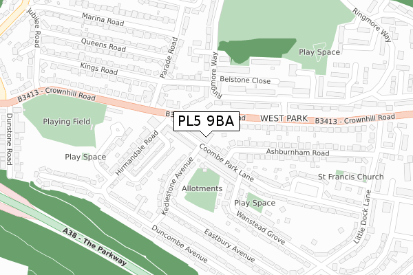 PL5 9BA map - large scale - OS Open Zoomstack (Ordnance Survey)