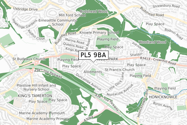 PL5 9BA map - small scale - OS Open Zoomstack (Ordnance Survey)