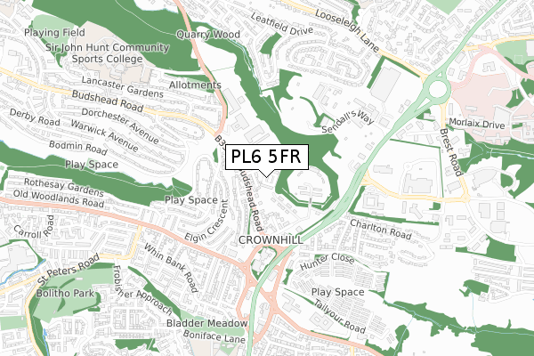 PL6 5FR map - small scale - OS Open Zoomstack (Ordnance Survey)