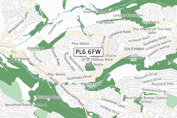 PL6 6FW map - small scale - OS Open Zoomstack (Ordnance Survey)