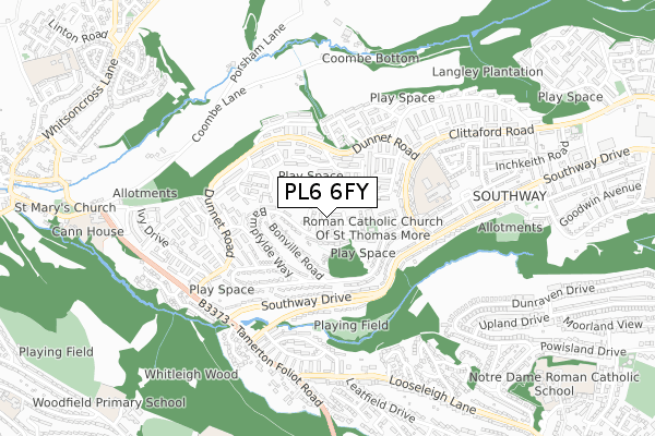 PL6 6FY map - small scale - OS Open Zoomstack (Ordnance Survey)