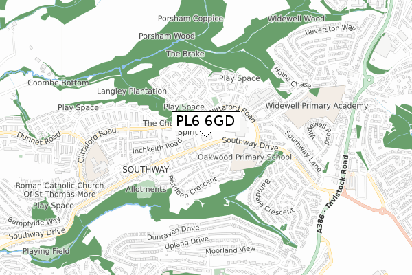 PL6 6GD map - small scale - OS Open Zoomstack (Ordnance Survey)