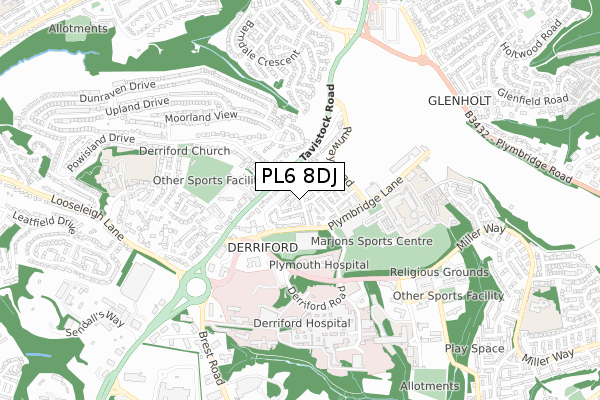 PL6 8DJ map - small scale - OS Open Zoomstack (Ordnance Survey)