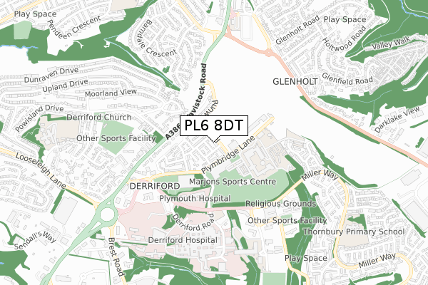 PL6 8DT map - small scale - OS Open Zoomstack (Ordnance Survey)