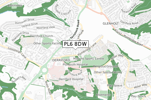 PL6 8DW map - small scale - OS Open Zoomstack (Ordnance Survey)