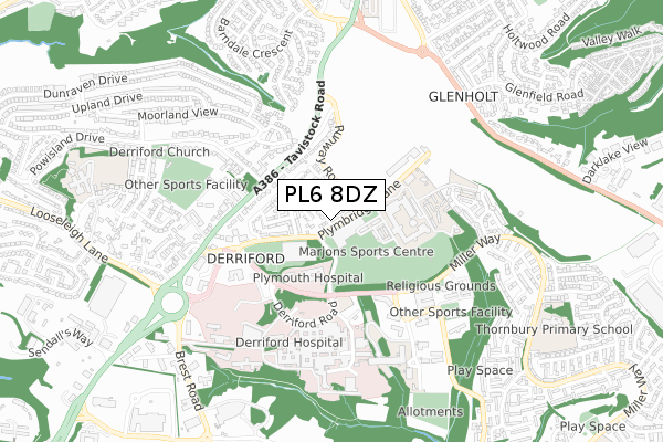 PL6 8DZ map - small scale - OS Open Zoomstack (Ordnance Survey)