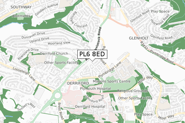 PL6 8ED map - small scale - OS Open Zoomstack (Ordnance Survey)