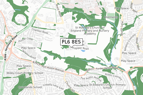 PL6 8ES map - small scale - OS Open Zoomstack (Ordnance Survey)