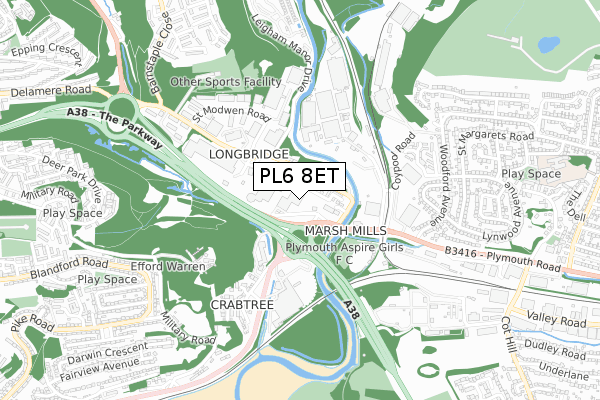 PL6 8ET map - small scale - OS Open Zoomstack (Ordnance Survey)