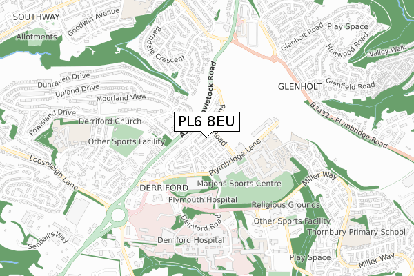 PL6 8EU map - small scale - OS Open Zoomstack (Ordnance Survey)