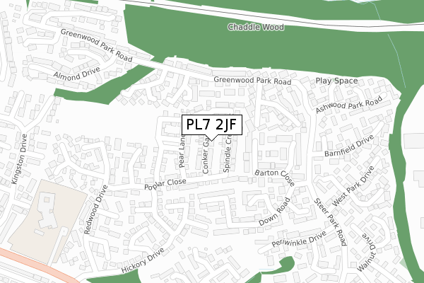 PL7 2JF map - large scale - OS Open Zoomstack (Ordnance Survey)